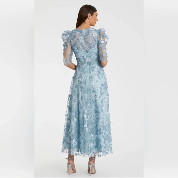 MAC DUGGAL Applique High Neck Puff Sleeve A Line Dress NWT - Picture 3 of 11